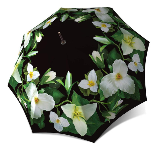Paraguas De Flores Diseño Trillium Blanco Y Negro - Paraguas