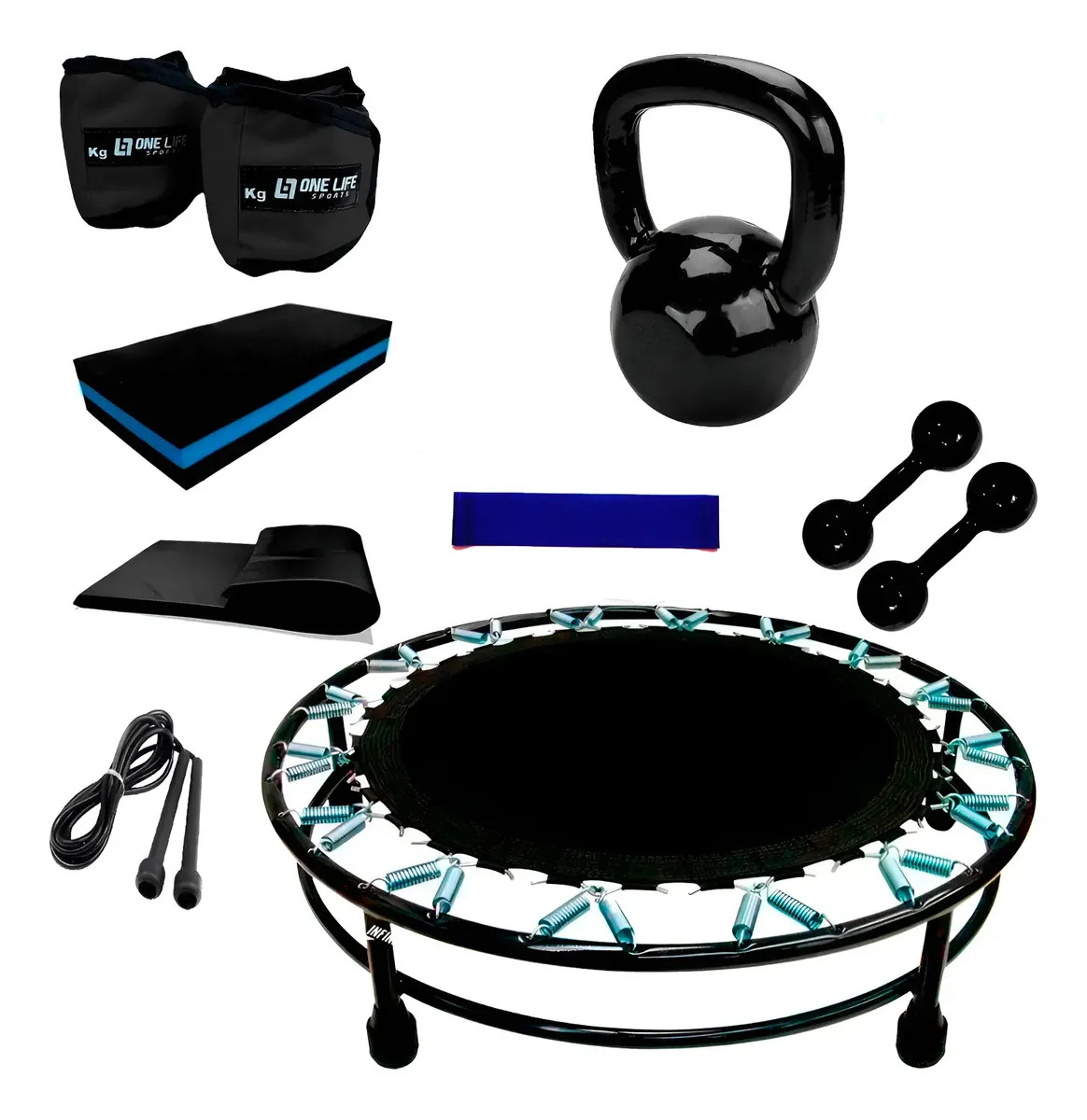 Kit Treino Aeróbico Jump +acessórios Para Exercícios Fitness Cor Preto