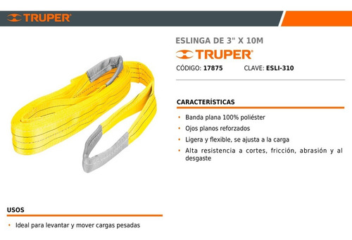Imagen 3 de 10 de Eslinga Remolque Rescate Truper 3 PuLG 10 Metros 3 Toneladas