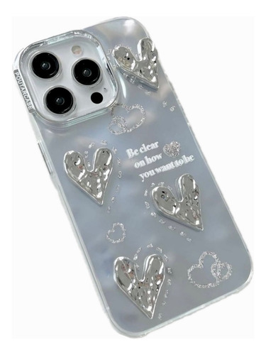 Funda Diseño Corazón Plateado Declear Para iPhone 15 Pro Max