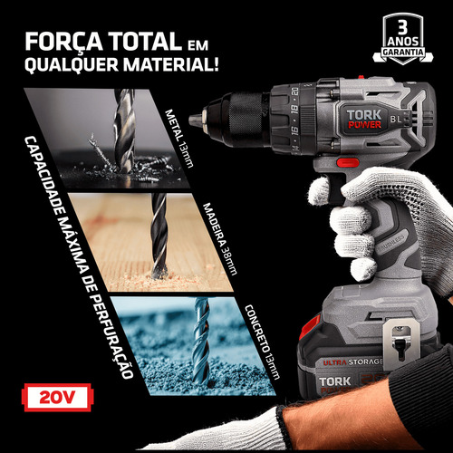 Parafusadeira Furadeira De Impacto Industrial 20v Sem Fio Com Maleta 2 Baterias 127/220V Super Tork