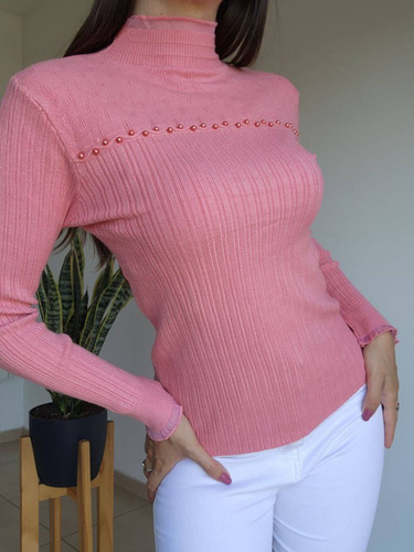 Sweater Bremer Con Lycra, Perlas Y Detalles De Tul A Tono