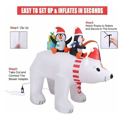 Oso Polar Inflable Con Pingüinos- Decoración Navideña