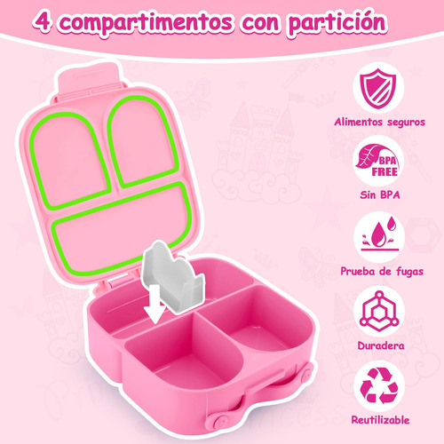 Lonchera Bento Box Para Niños 1400ml 4 Divisiones Portátil