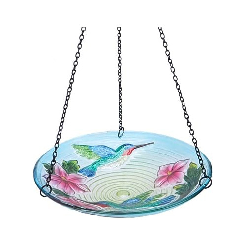 Bird Bath Outdoor Glass 11 Inch Bird Feeder Bowl Hummin...