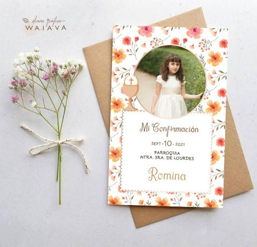 Imagen 2 de 10 de Estampas Confirmación Tarjetas Nenas Con Foto X 3u