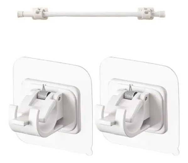 Kit Varão E Suporte Cortina Adesivo Cozinha Banheiro Box Cor Branco