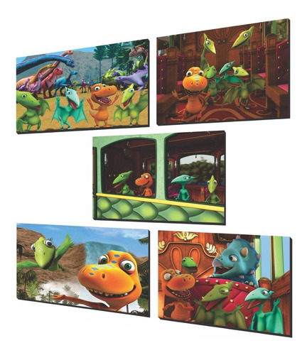 Kit 5 Cuadros Infantil, Niños, Dino Tren, 38x26cm C/u