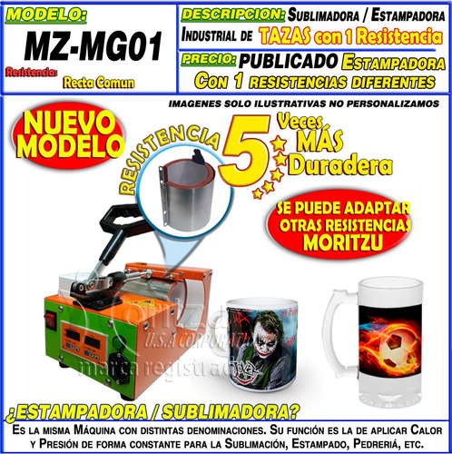 Sublimadora Estampadora Taza Con 1 Base Recta Común Moritzu
