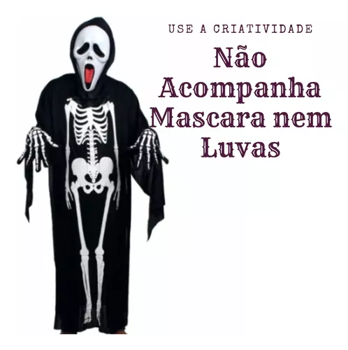 Fantasia de Criança Caveira Esqueleto com Máscara Halloween