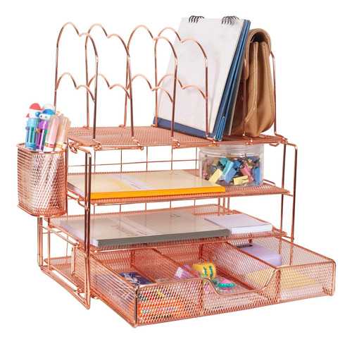 Organizador De Escritorio De Color Oro Rosa Con Soporte Para