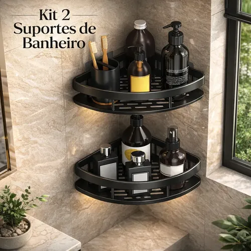 Kit 2 Suporte Porta Shampoo Sabonete Banheiro Adesivo Parede Sem Furos Box Luxo Prateleira Organizador Universal