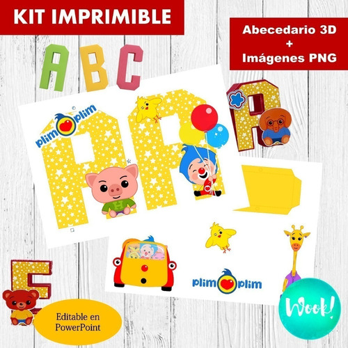 Kit Imprimible Letras 3d Editables Plim Plim Abecedario