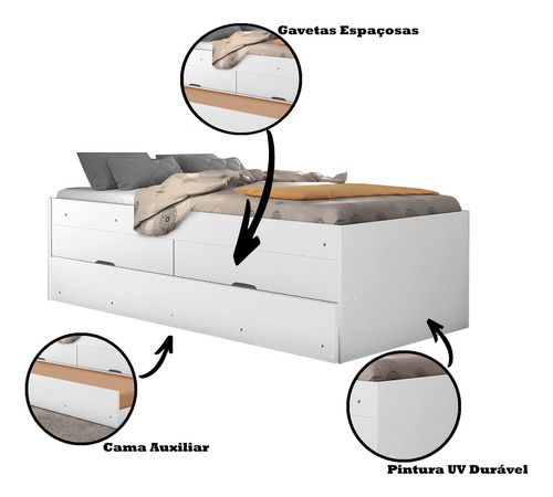 Beliche Solteiro 2 gavetas com cama auxilia bari prática Gabrielli Bari