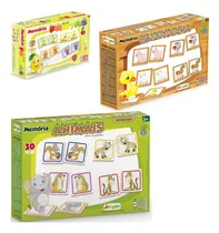 Comprar Kit Jogo Da Memória Em Madeira Animais + Frutas + Fazendinha