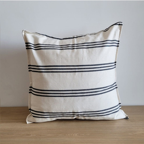Almohadon Decorativo 60x60 Funda + Relleno Tusor Rayado Diseño De La Tela Toscana Gris