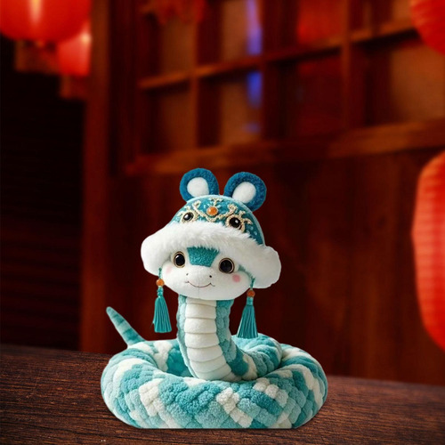 Juguete De Peluche De Serpiente De Año Nuevo Azul 35cm