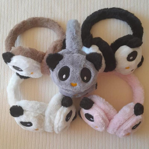 Orejeras Personajes Peluche Invierno Abrigo Suaves Frío Panda Rosado