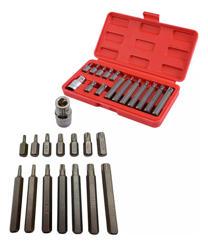 Jogo Kit De Bits Torx 15 Peças T20 A T55 Aço Crv Com Maleta Prateado