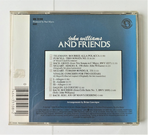 John Williams Cd Guitarra Clasica Bach Mozart Vivaldi (Usado)