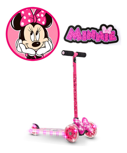 Bicicleta 16 + Scooter Plegable Luz Led Minnie Disney Huffy Color Rosa