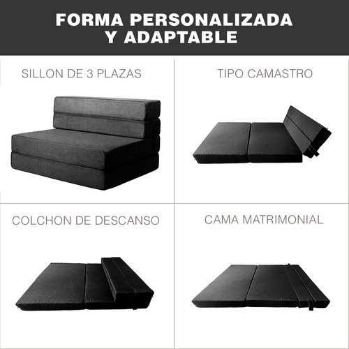 Imagen 5 de 10 de Sofá Cama Matrimonial Plegable, Colchoneta Con Soporte Firmé Color Gris Oscuro