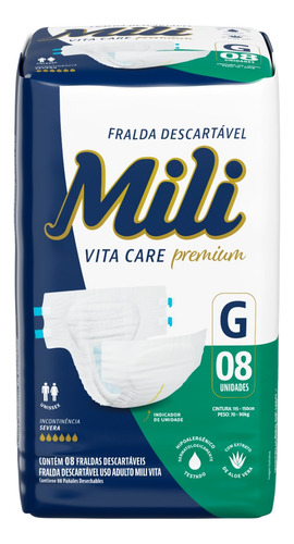Mili Vita Care Premium Fralda Geriátrica Adulto G Com 8 Unidades