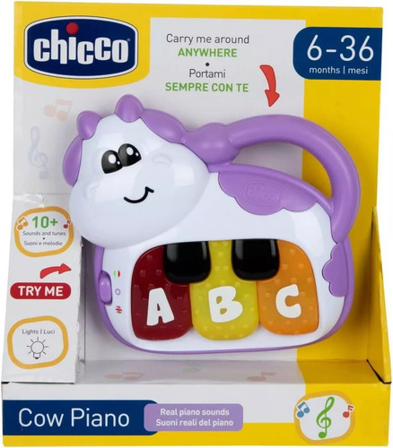 Chicco Piano Vaquita Melodías Y Luces 1115900004 Color Blanco Con Lila