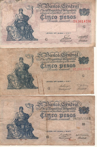 Bottero 1866/68; 1872a/73 Y 1875 - Lote Billetes De 5 $ M/n 