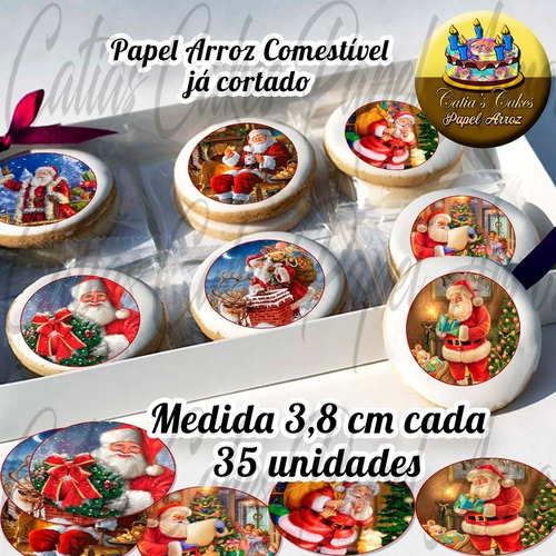 Natal Papel De Arroz Redondo Com 3,8 Cm 35 Unidades