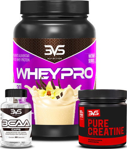 Whey Protein Concentrado 900g - Sabor Baunilha + Creatina 100% Pura + Bcaa