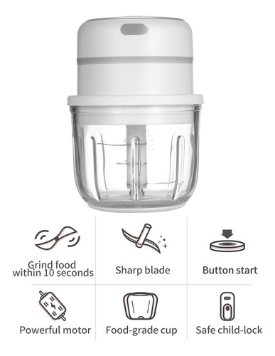 Mini Ajo Eléctrico: Psor De Alimentos Portátil Usb De 300 Ml
