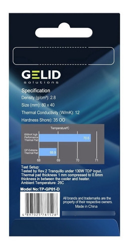 Imagen 2 de 4 de Pad Térmico Gelid Gp-extreme Tp-gp01-a 12w 80x40x0,5mm