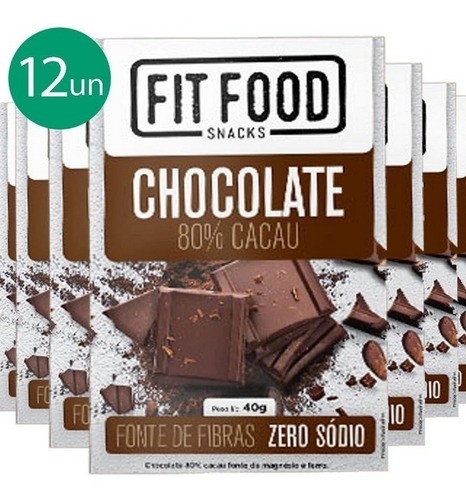 Kit 12 Chocolate 80% Cacau Fit Food 40g