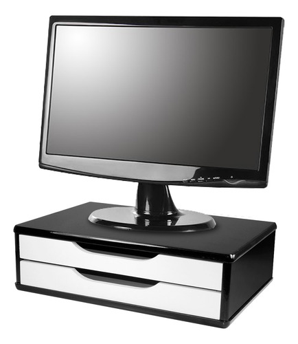 Suporte Monitor Mesa Mdf Black Piano 2 Gavet Bcas Souza 3348