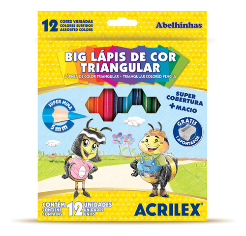 Lápis De Cor Big Triangular 12 Cores + 1 Apontador Acrilex