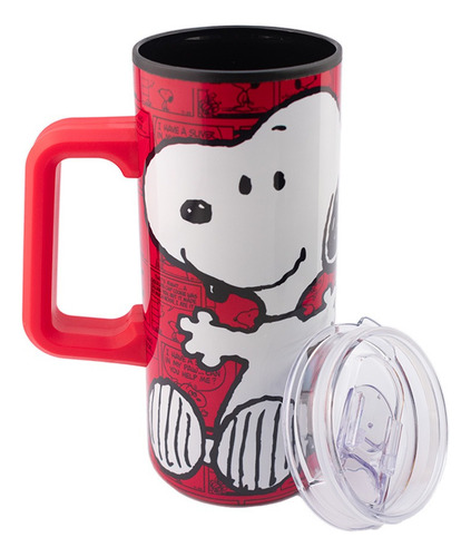 Termo Doble Pared Con Asa Y Tapa Snoopy Peanuts 550 Ml Rojo