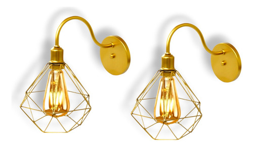 Kit 2 Arandela De Parede Pendente Luminária Aramado Diamante Cor Dourado