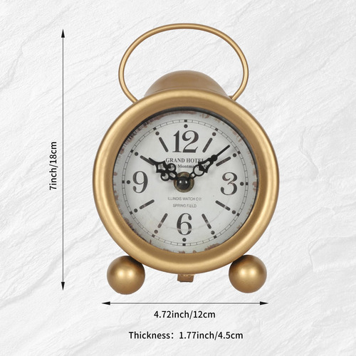 Reloj Despertador Silencioso 7 Pulgadas Vintage Antiguo Dorado