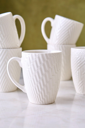 X 6 Tazas Mugs De Ceramica Blanca Texturadas 9 X 11.5cm