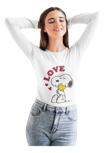 Polera Larga Snoopy Charlie Brown Love Estampada Algodon