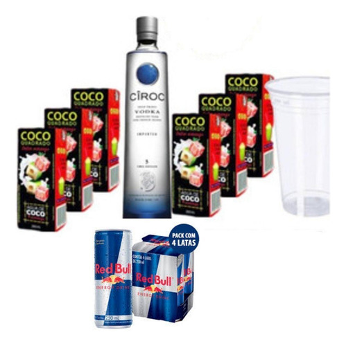 Kit Vodka Ciroc 750ml + 4 Red Bull + 6 Água De Coco
