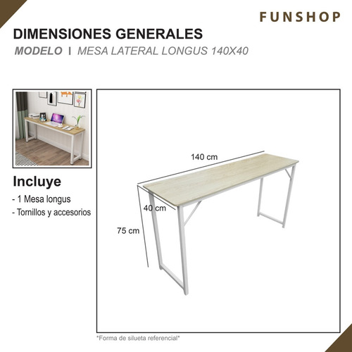 Mesa Escritorio Angosto Longus Para Espacio Pequeño 140x40cm