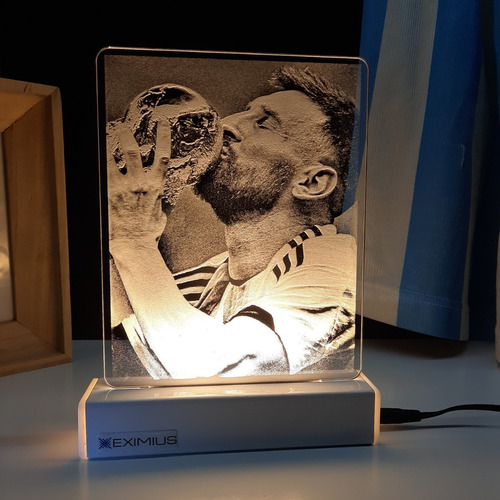 Lámpara Led Messi Campeón Del Mundo Argentina Foto Velador 