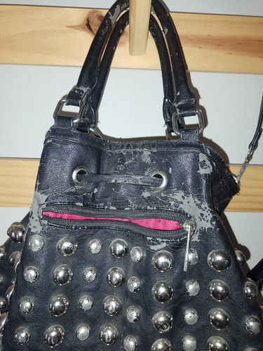 Cartera Grande Tipo Bolso O Morral Negro Lisa Metal Negro (Usado)