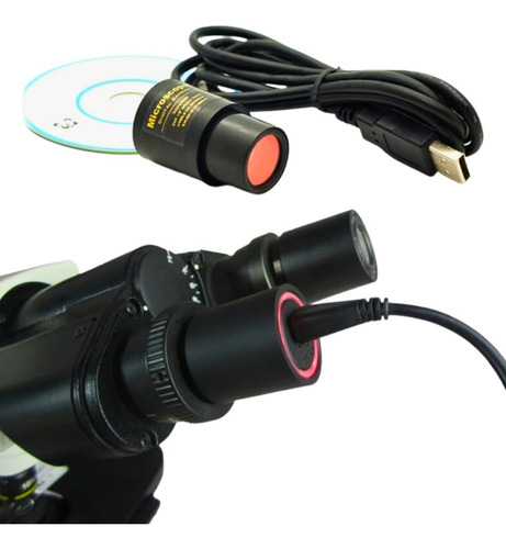 Microscópio Biológico Binocular 1600x Led + Câmera Usb 2 Mpx