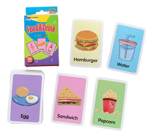 36 Tarjetas De Aprendizaje Para Niños, Comida Y Bebida