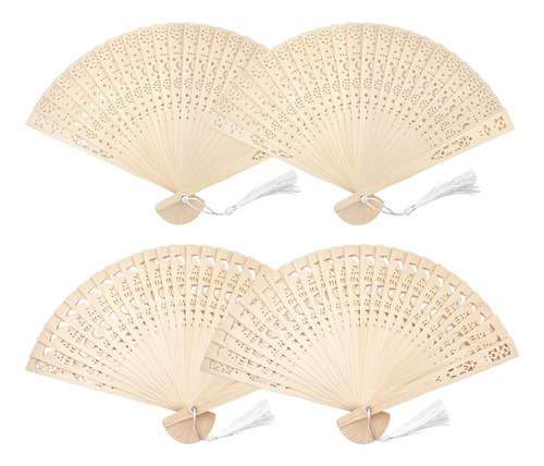 4 Pack Ventilador De Madera Plegable Borlas, 2 Patrones...