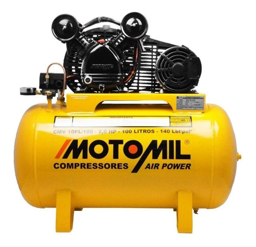 Compressor de ar elétrico Motomil Air Power CMV-10PL/100 trifásica 100L 2hp 220V/380V 60Hz amarelo