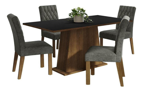 Sala Jantar Mesa Tampo Madeira 4 Cadeiras Ashley Madesa Rps Cor Rustic/Preto/Silver